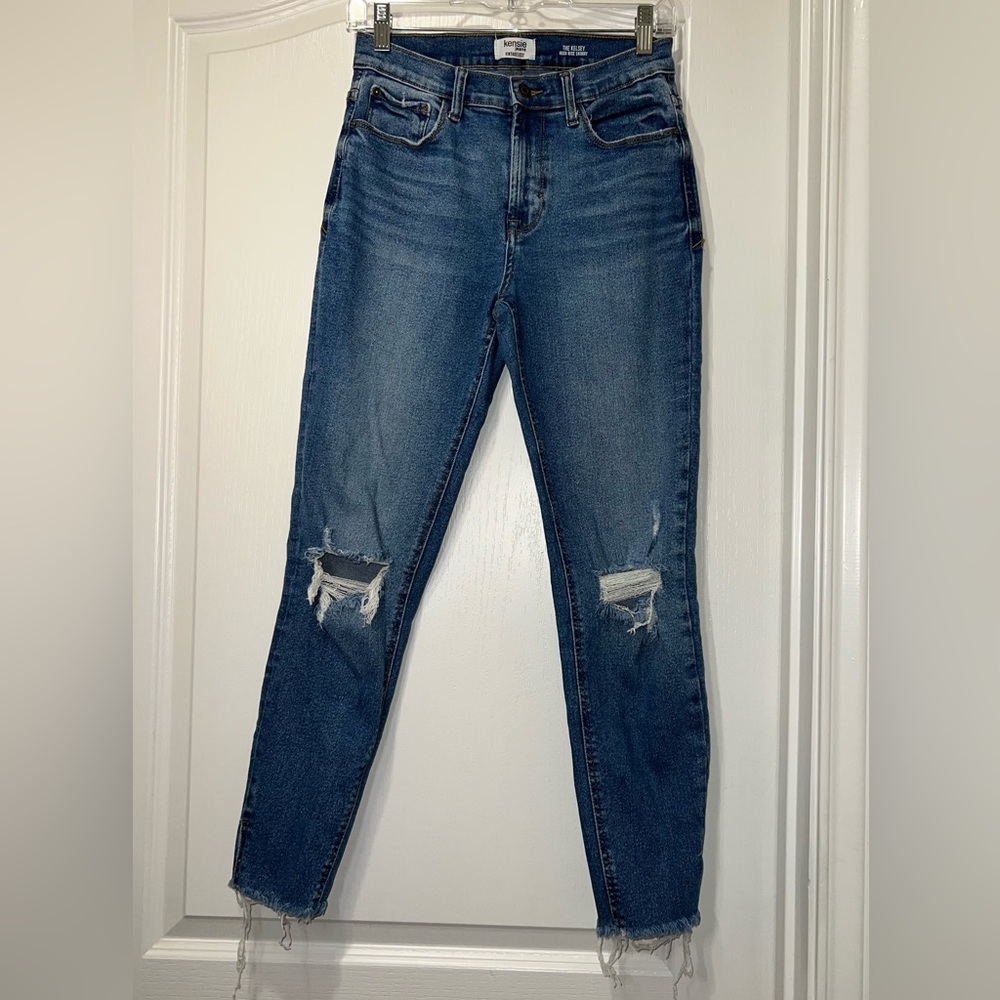 Kensie Jeans Kelsey High-Rise Skinny Cropped Jeans with Raw Edge Hem Size 6/28